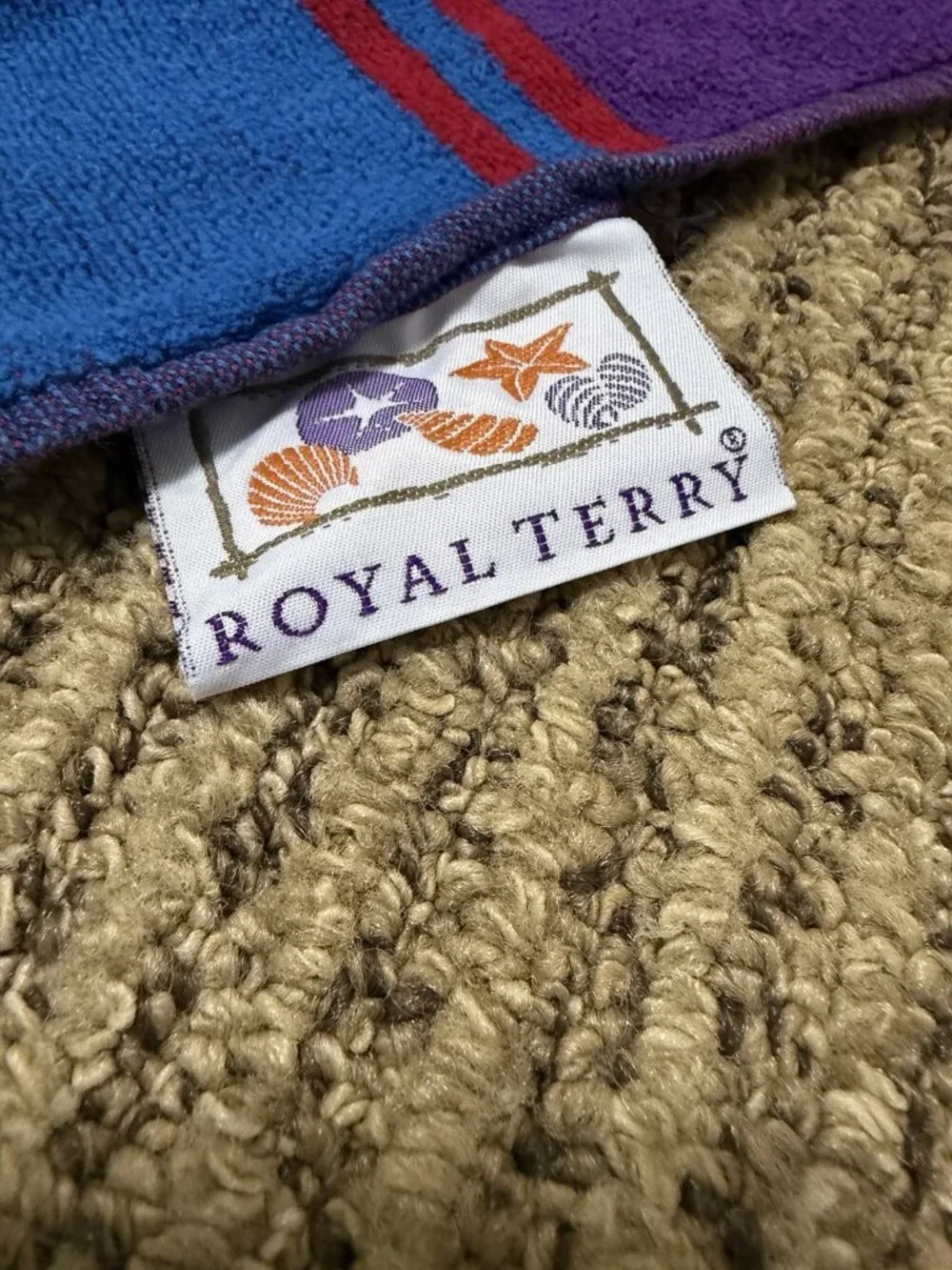 Pair Of Vintage Royal Terry Beach Towels Green Geometric Tropical